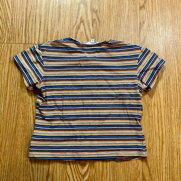 Guess Y2k Blue Orange Striped Cropped Tee Shirt Youth XLarge Womens Small/Medium - Picture 10 of 16